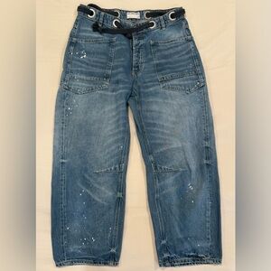 Free People We The Free Moxie Pull-On Barrel Jeans 100% Cotton Size 28